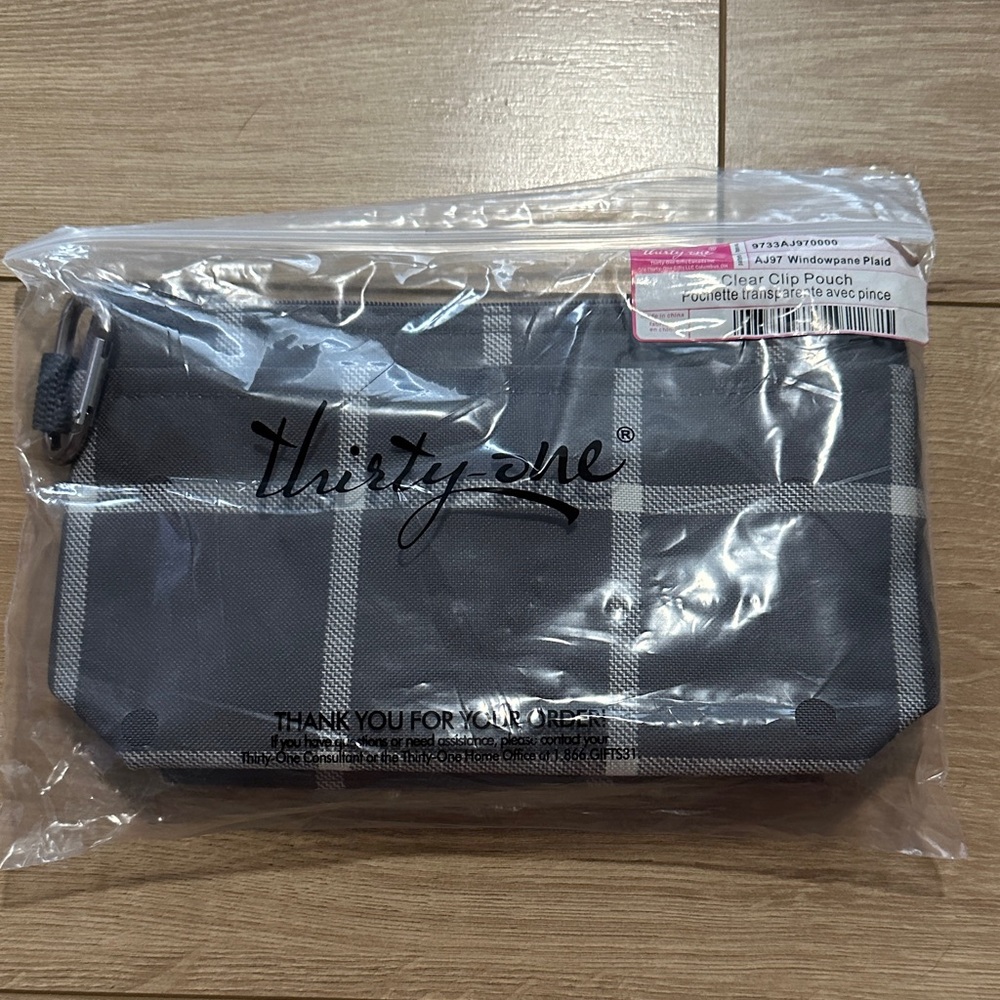 Thirty-One Black and White Plaid Toiletry Bag